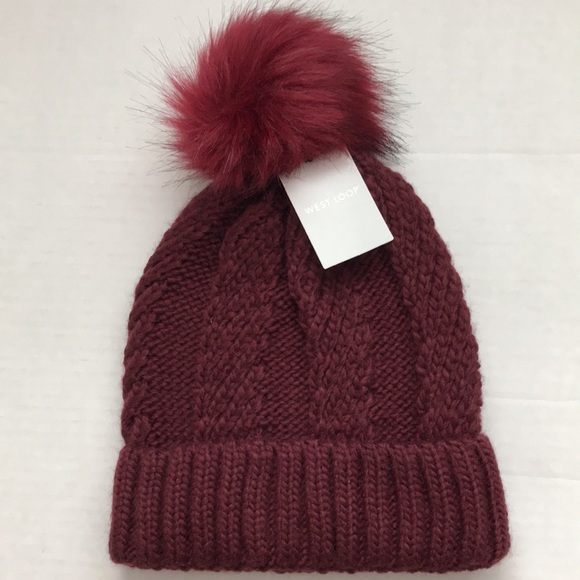WEST LOOP BURGUNDY POM HAT - Picture 2 of 7